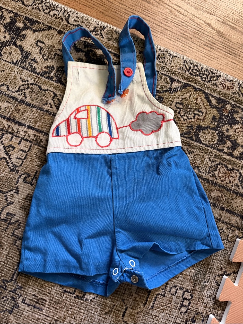 Blue Baby Boys' Car Appliqué Short Overalls